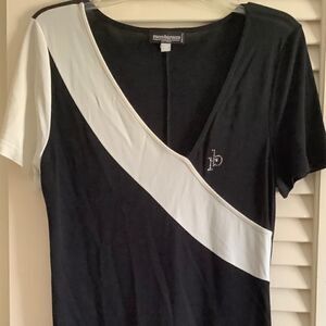 ROCCO BAROCCO ITALY BLACK/WHITE WOMAN SHORT SLEEVE VISCOSE TOP SIZE L​​